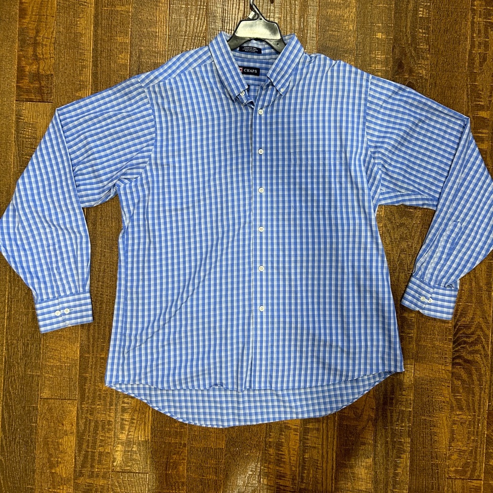 Chaps Men’s Dress Shirt - blue checkered - XL